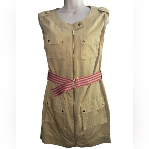 Tan Cynthia Steffe Sleeveless Pencil Bodycon Dress Front Zipper & Pockets Size 2 - Picture 1 of 6